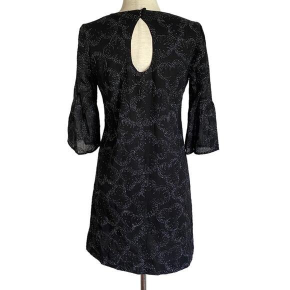 FRENCH CONNECTION Black Sequin Sparkle Bell Cuff Shift Dress Size 6 Mini - Picture 6 of 9
